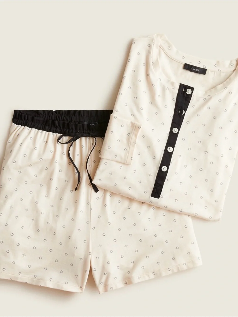 J. Crew Ivory Eco dreamiest henley short set in tiny diamonds #459